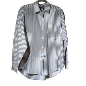 Docker's Dusty Blue Striped 100% Cotton Button Up Shirt Ladies' Sz M